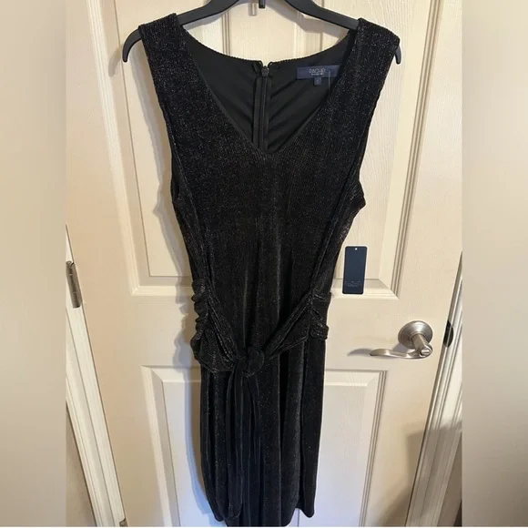 RACHEL Rachel Roy Tie Waist Asymmetrical Sheath Cocktail Dress, Black/Gold, XL - Picture 2 of 8